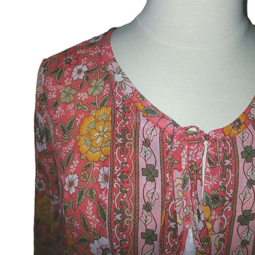 NWOT BELLE KIM GRAVEL Womens 3X Romantic Peasant Boho Floral Top Pink A471030 - Picture 3 of 16